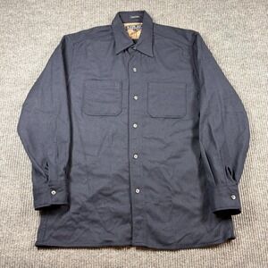 Replay Shirt Men's XL Navy Blue Wool Blend Button Up Made In Italy Long Sleeve